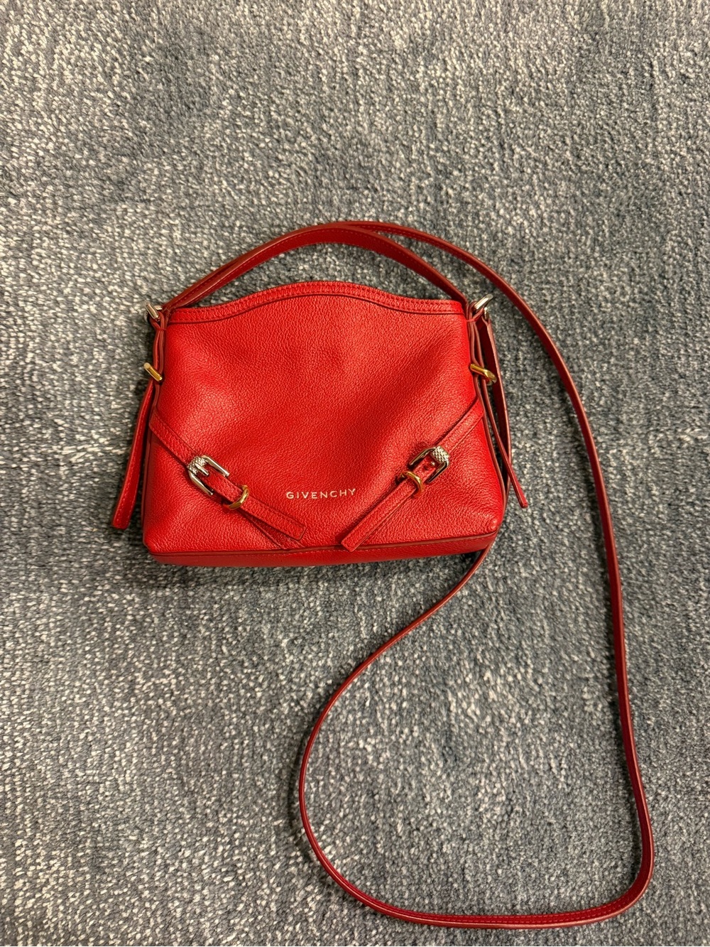 Givenchy Red Pebbled Leather Crossbody Bag with Gold Accents